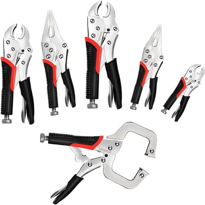 Borgtangenset 6-delig - Griptang set - Klemmen en grijpen - Tweekleurig TPR handvat - 5" 7" 10" - Zwart