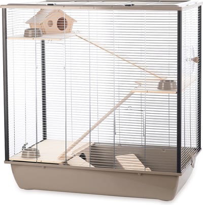 Duvo+ Natural Fargo knaagdierkooi mokka/zink met accessoires