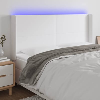 vidaXL - Hoofdbord - LED - 203x16x118/128 - cm - kunstleer - wit
