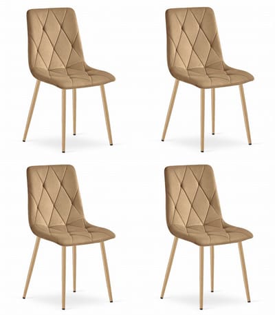 Set van 4 Eetkamerstoelen LIBRA Karamel – Houtlook Metalen Poten, Modern Velvet Bekleding, Ergonomisch Design, Max. 120 kg