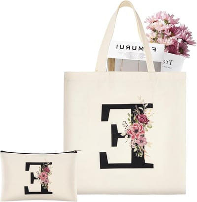 Persoonlijke canvas tas voor vrouwen met initialen, ideaal als cadeau voor verjaardag, bruiloft of moederdag, inclusief make-up tas en boodschappentas