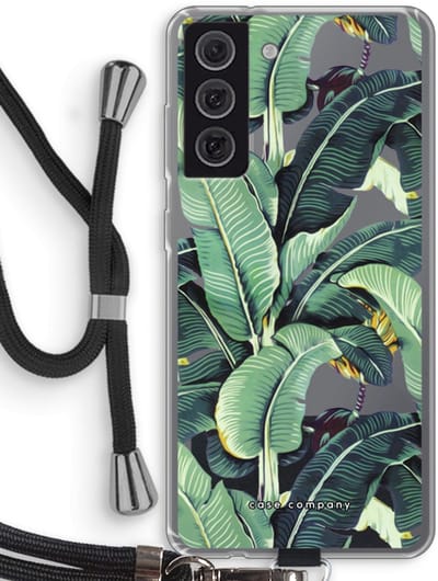 Hoesje met koord geschikt voor Samsung Galaxy S21 FE hoesje met Koord - Bananenbladeren - Telefoonhoesje met Zwart Koord - Bescherming aan alle Kanten en Over de Schermrand