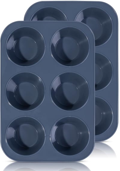 Muffinvorm Van Siliconen Voor 6 Muffins, Anti-aanbaklaag Muffinplaat, Gigantische Cupcake Blik, Brownies, Broodje, Bakvorm Boor Yorkshire Pudding, 27,8 x 19 x 5 cm (Grijs)