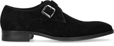 Manfield - Heren - Zwarte suède gespschoenen - Maat 40