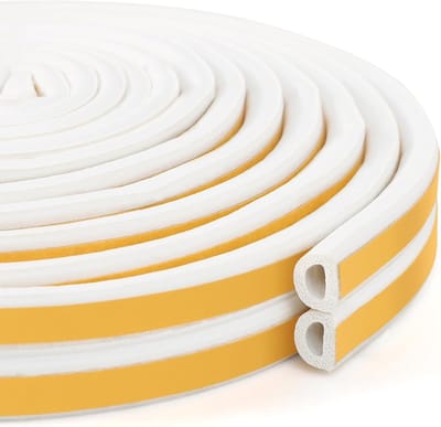 Afdichtingstape voor deuren en ramen, zelfklevende rubberen schuimafdichtstrips, tochtstopper voor raamdeur, weerstrip, afdichtingstape, zelfklevend (9 mm x 6 mm totaal 10m, wit)