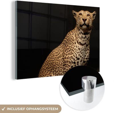 MuchoWow® Glasschilderij 120x80 cm - Schilderij acrylglas - Luipaard - Dieren - Vlek - Foto op glas - Schilderijen