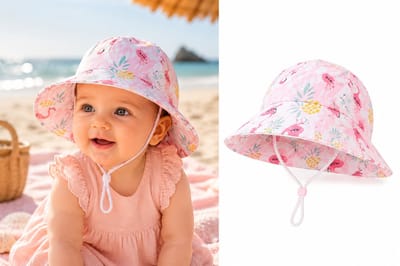 Baby Zonnehoedje Meisje Roze Flamingo – UV Bescherming – Katoen – Maat 48 – Geschikt voor 9 tot 24 Maanden