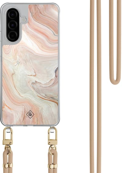 Casimoda® hoesje met beige koord - Geschikt voor Samsung A36 - Marmer Waves - Afneembaar koord - TPU/polycarbonaat - Bruin/beige