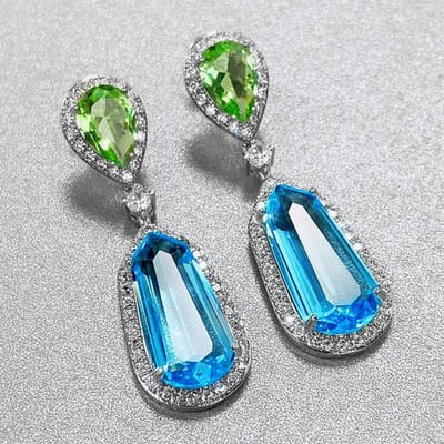 925 Sterling Zilver Mode Veelzijdige Europese en Amerikaanse Aquamarijn Zirkoon Bruiloft Oorbellen blauw