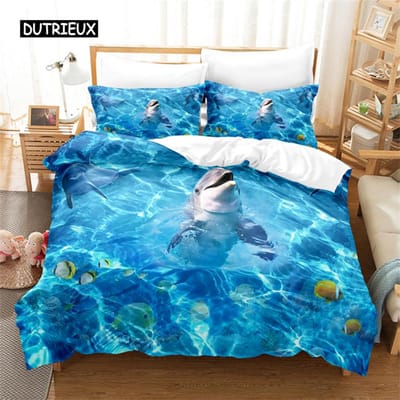 Blauwe Dolfijn Design Beddengoed Set Dekbedovertrek Set 3d Beddengoed Digitale Print Bedlinnen Queen Size Beddengoed Set Mode Design EU single(135x200cm)