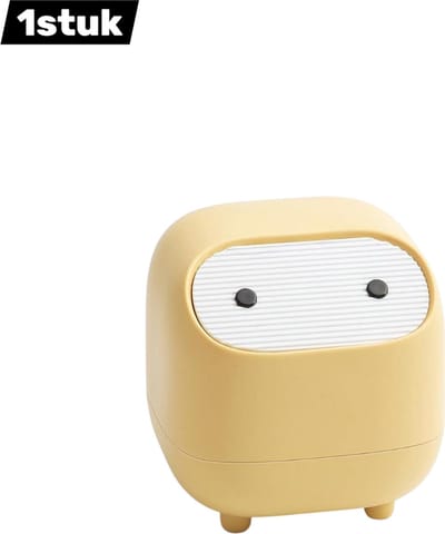 1stuk - Mini Prullenbak - Schattige Afvalbak voor Bureau en Badkamer - Compacte Prullenbak met Deksel - kleine afvalbak - Geel