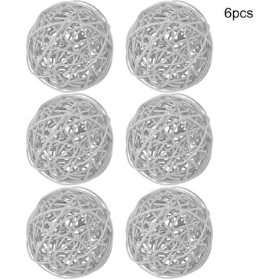 6 Stuks Decoratieve Rotan Ballen Ornamenten Bruiloft Kerst Verjaardagsfeest Decoratie (Zilver) zilver