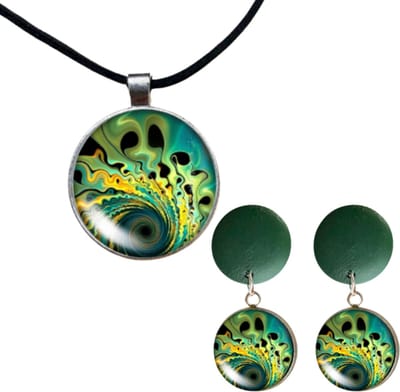 Set ketting Pauw clip oorbellen hout - Charme Bijoux