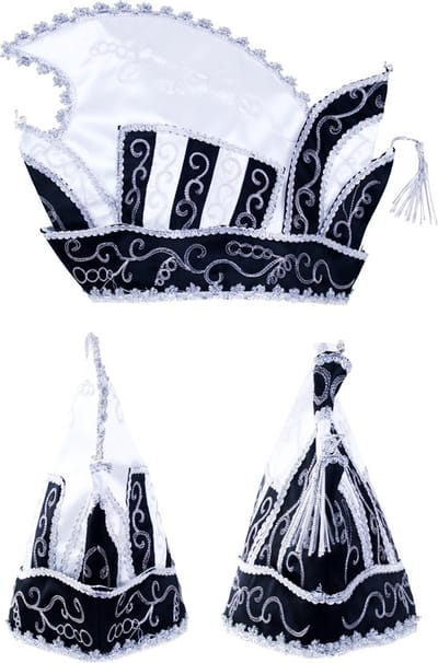 KIMU® Prins Carnaval Steek Muts Zwart - Prinsenmuts Raad Van Elf Zilver Wit Prinsensteek Festival