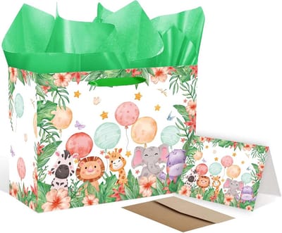 Geschenkverpakking met Dierenprint voor Babyshower en Kraamcadeau - Compleet met Strik en Inpakpapier