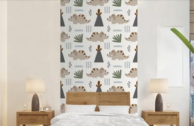 Behang - Fotobehang Jongens - Kinderen - Patroon - Dinosaurus - Breedte 120 cm x hoogte 240 cm