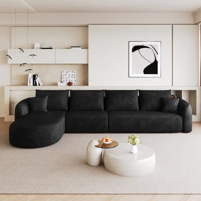 MIVRAY Hoekbank 336 cm - Modulair Zonder Montage - Voor Woonkamer En Slaapkamer - Stof - Zwart