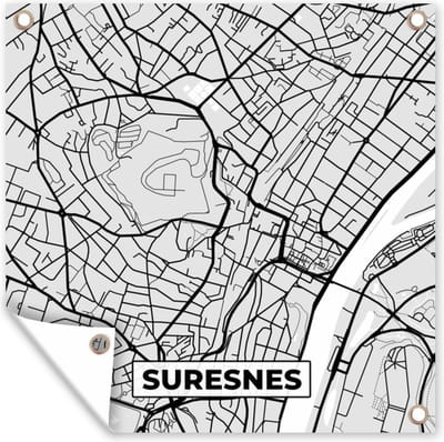 Tuin poster Plattegrond - Kaart - Stadskaart - Frankrijk - Suresnes - 200x200 cm - Tuindoek