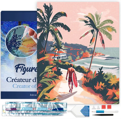 Figured'Art Diamond Painting set Volwassenen 40x50 cm met lijst Kustwandeling - 5D DIY Art full drill vierkante diamant - Canvas al ingelijst