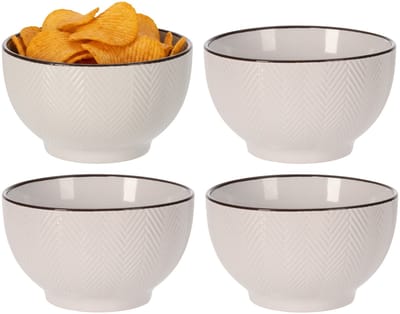 Siaki Serveer/chips schaaltje Fishbone - 4x - beige - 14 x 8 cm - keramiek - kommetjes - 680 ml