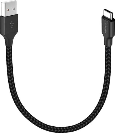 Usb C naar usb A kabel - 30cm kort - Oplaadkabel auto - Stevige nylon usb C kabel - Zwart - Phreeze