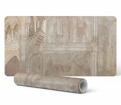 Duurzame antislip bureauonderlegger met gotisch architectuurmotief, 90x45 cm