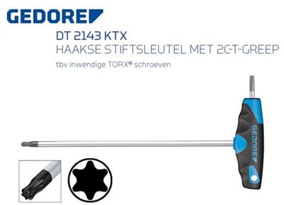 Gedore haakse stiftsleutel met 2c-t-greep voor inwendige torx schroeven - t20 - M4-M5