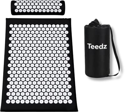 Teedz - Acupressuur Spijkermat met Kussen en Draagtas – Ontspanning - Stressvermindering - Pijnverlichting – Zwart - Acupressuur met Acupunctuur Drukpunten Massagemat