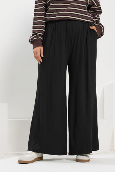 Yours Broek Met Stretch & Wijde Pijpen In Zwart Size 46