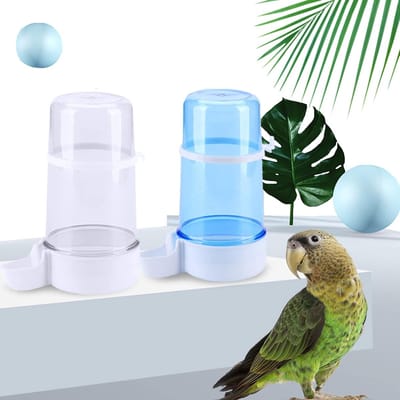 2 Stks Vogelkooi drinkbak - 450 ml vogelvoerbak - voederbak - automatische drinkwaterbak voor vogels - geschikt voor het voeren van spreeuwen, valkparkieten - kleine pelsdieren - blauw en wit