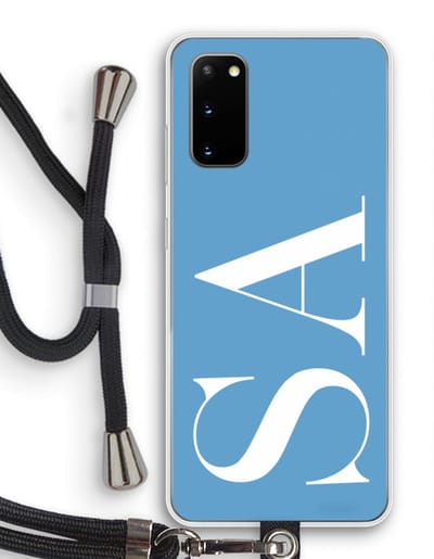 Gepersonaliseerd - Case Company® - Hoesje met koord geschikt voor Samsung Galaxy S20 hoesje met Koord - Monogram N°2 - Telefoonhoesje met Zwart Koord - Bescherming aan alle Kanten en Over de Schermrand