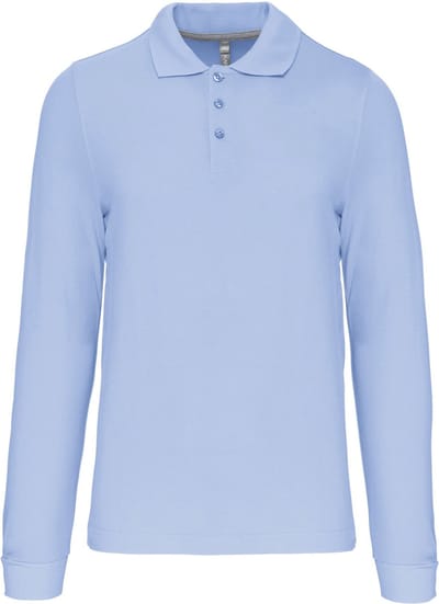 Herenpoloshirt met knopen en lange mouwen Sky Blue - 4XL