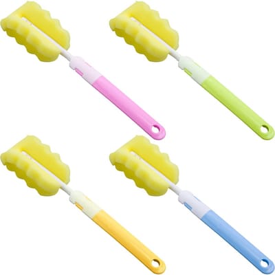 Flessenborstels met lange handgreep, babyflessenborstel, spons, zachte sponsflessen, reinigingsborstel voor babyflessen, kopjes, ketels, wijnglazen (4 kleuren)