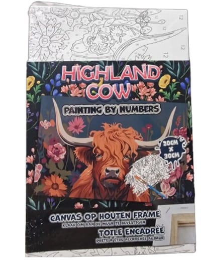 Schotse Hooglander Schilderen op Nummer 20 x 30 cm - Op houten canvas - Creatief - Inclusief verf en kwast
