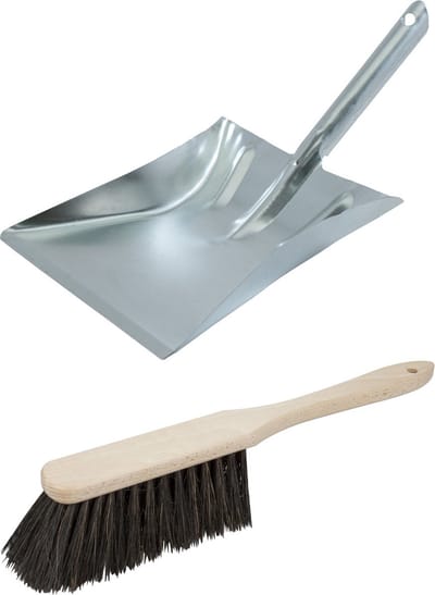 Brumag Stoffer en Blik set Vikan - voor buiten - blik van metaal - zilver - 38 x 23 cm - borstel hout - Arenga vezels