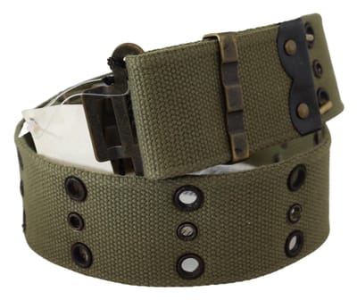 Ermanno Scervino Dames Groen 100% Katoen Rustiek Bronzen Gesp Riem