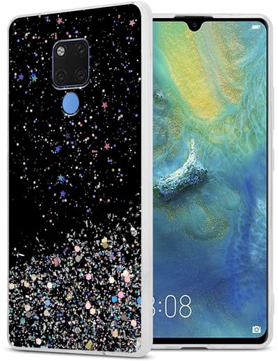 Cadorabo Hoesje geschikt voor Huawei MATE 20 in Zwart met Glitter - Beschermhoes van flexibel TPU silicone met fonkelende glitters Case Cover Etui