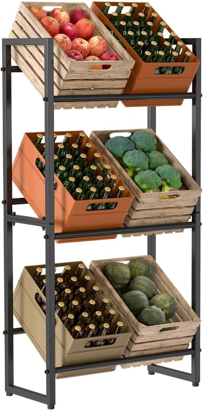 4 Stuks Krattenrek 71x32x140cm Voor 6 Kratten Multifunctioneel Opbergrek voor Drankkratten Flessen en Voorraad