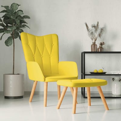 vidaXL - Relaxstoel - met - voetenbank - stof - mosterdgeel