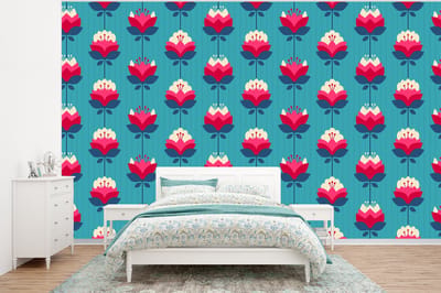 Behang - Fotobehang Patronen - Retro - Bloemen - Lelie - Breedte 320 cm x hoogte 240 cm