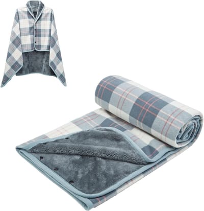 Comfortabele Fleece Poncho Deken met Ruitpatroon - Ideaal voor Bed, Bank en Kantoorgebruik
