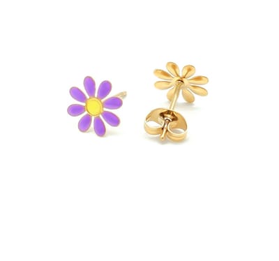 Oorbellen - oorknopjes - staal - studs - bloemetje - paars - geel - vrolijk - accessoire - sieraad - oorsieraad - hip - tijdloos - vrouwen - dames - unisex - cadeau - feest