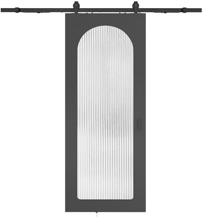 Vente-unique Schuifdeur met opbouwsysteem in hout en MDF - zwarte boog en gehard geribbeld glas - H205 x B83 cm - ODEZA