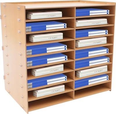 Documentenlade Hout - Opbergsysteem Bureau - Kantoor Organiseren - 18 Opbergvakken - 518 x 33 x 49 cm - Bruin
