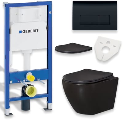 Badland Delos toiletset - wandtoilet met Duofix inbouwreservoir en bedieningsplaat zwart - zwart
