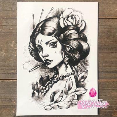 GetGlitterBaby® - Tijdelijke Tattoos / Tijdelijke Henna Festival Plak Tattoes / Nep Tatoeage voor Volwassenen / Fake Temporary Tattoo Sticker - Girl with the Rose