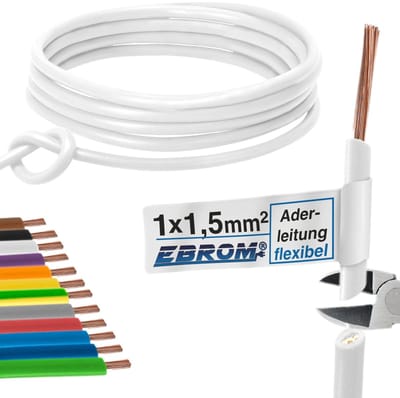 Enkele ader kabel - Flexibele bedrading - Apparaten aansluiten - Meerdradig koper - 15 mm2 - Wit