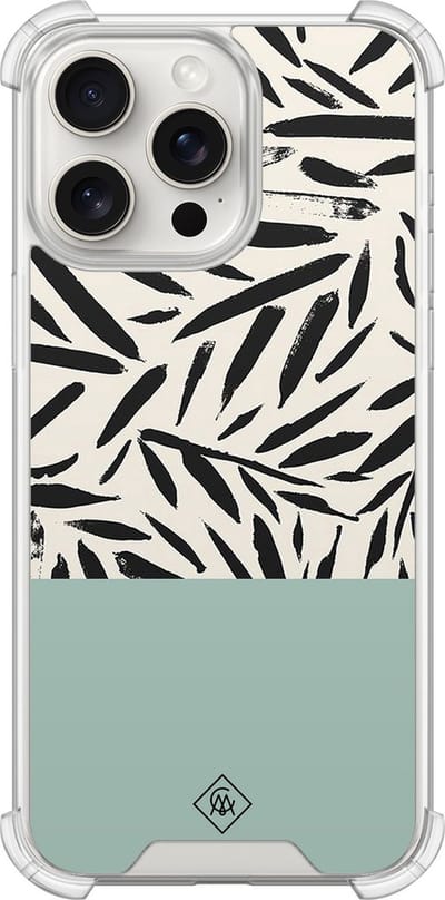 Casimoda® hoesje - Geschikt voor iPhone 15 Pro Max - Abstract Mint Palms - Shockproof case - Extra sterk - TPU/polycarbonaat - Mint, Transparant
