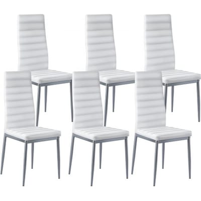 VEVOR Moderne eetkamerstoel (6 stuks) Elegante gestoffeerde leren stoel (draagvermogen 136 kg) voor eettafels, ruimtebesparende keukentafelstoel met dikke kussens en metalen poten, witte cafetariastoel