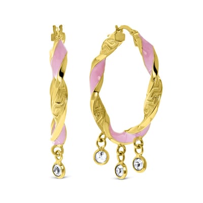 Juwelier Emo - 14 Karaat Geelgouden Oorbellen Twister Met Hangers - 32 mm - 3.8 mm Breed